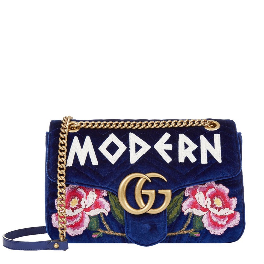 Gucci Marmont Velvet Shoulder Bag in Cobalt